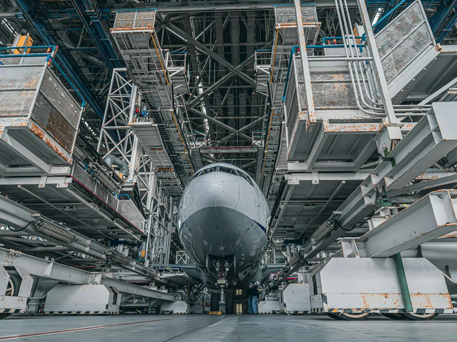 Aircraft in a heavy maintenance dock