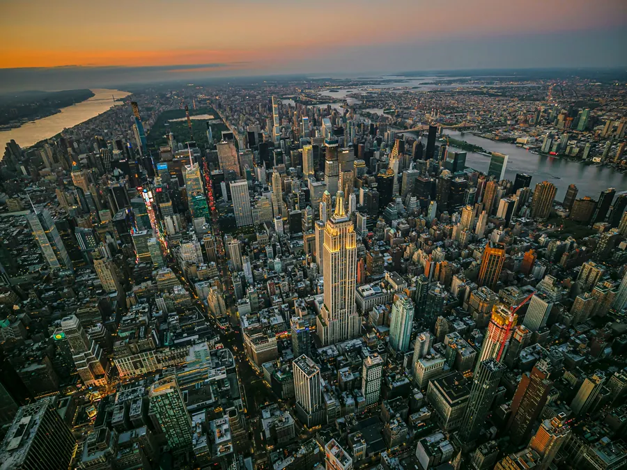 Manhattan seen from above at dusk
