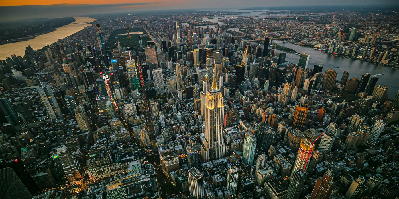 Manhattan seen from above at dusk