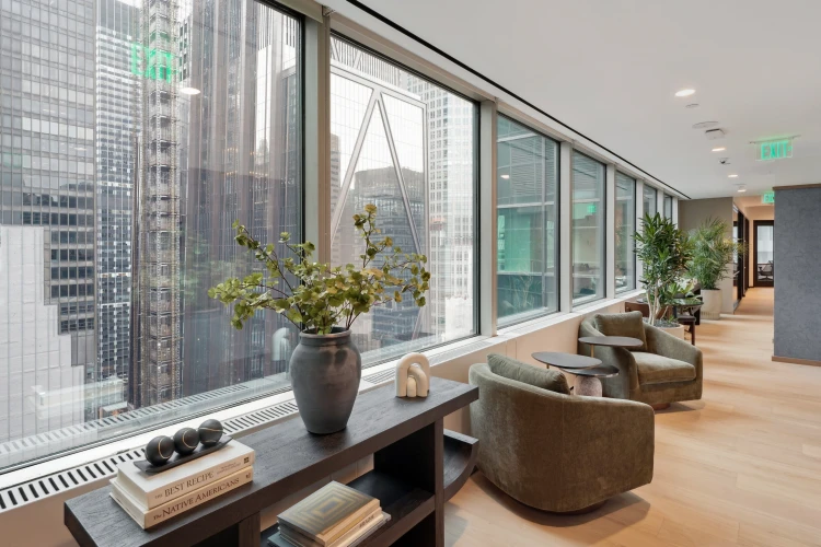 Office lounge overlooking Midtown Manhattan